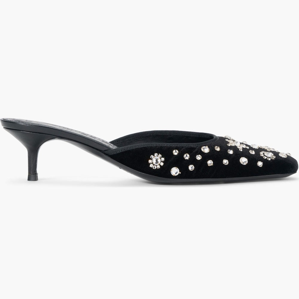 STAUD Otto Kitten Heel – Starry Night Black Velvet Crystal Mules – 10.5, NWT